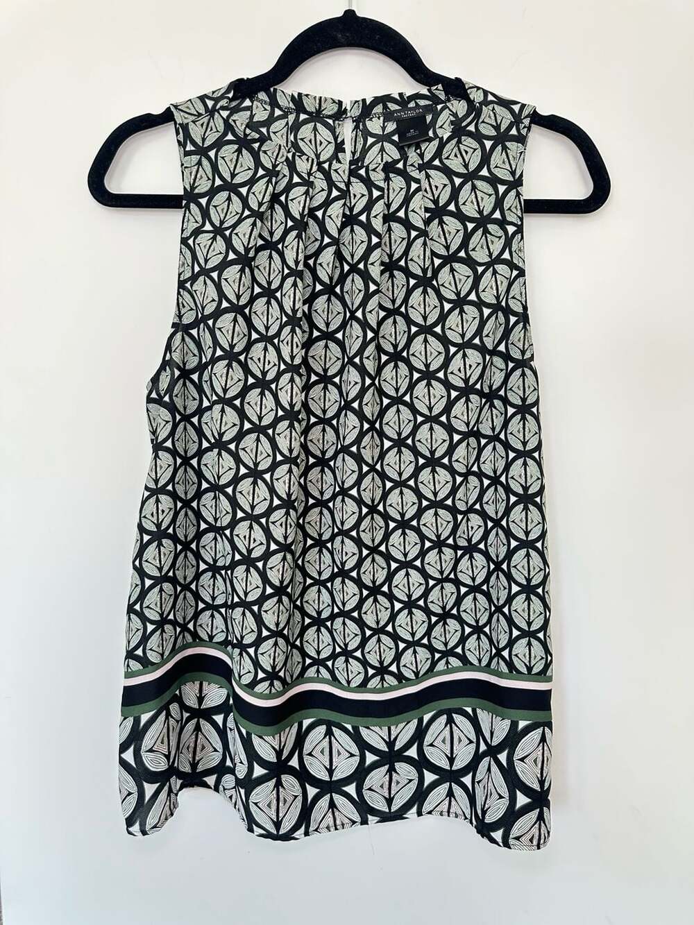 Ann Taylor Factory Green and Black Geometric Pattern Halter Tank Top Size M